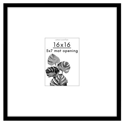 Americanflat 16x16 Picture Frame - Use as 5x7 Frame with Mat or 16x16 Frame Without Mat - Thin Photo Frame with Shatter-Resistant Glass - Black