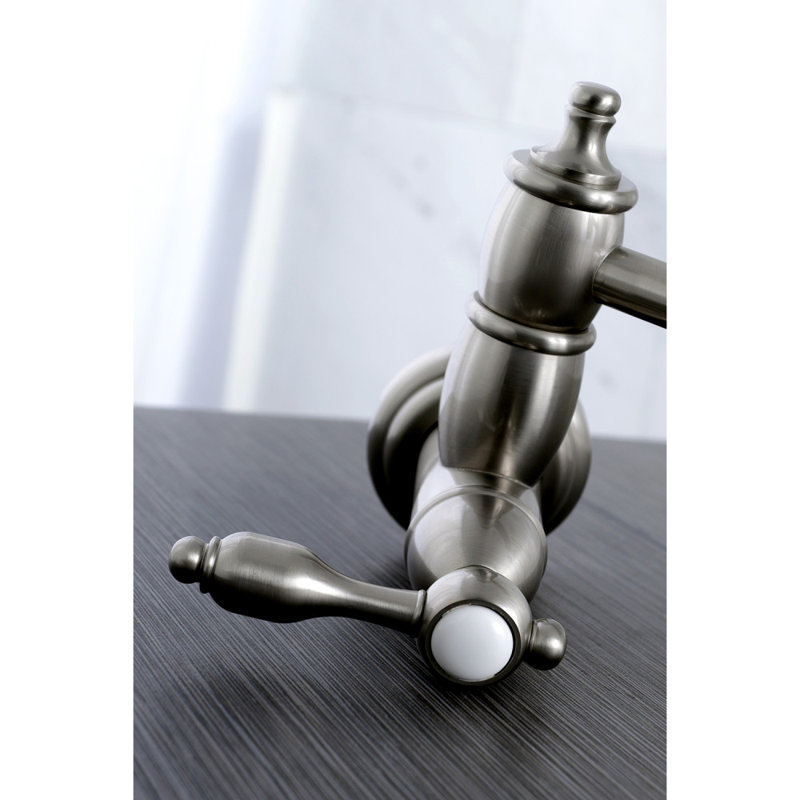 Kingston Brass Tudor Two-Handle 1-Hole Wall Mount Pot Filler Faucet, Brushed Nickel