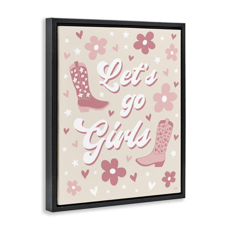 «Groovy Let's Go Girls», art mural encadré sur toile flottante par Natalie Carpentieri, Cadre flottant noir de jais