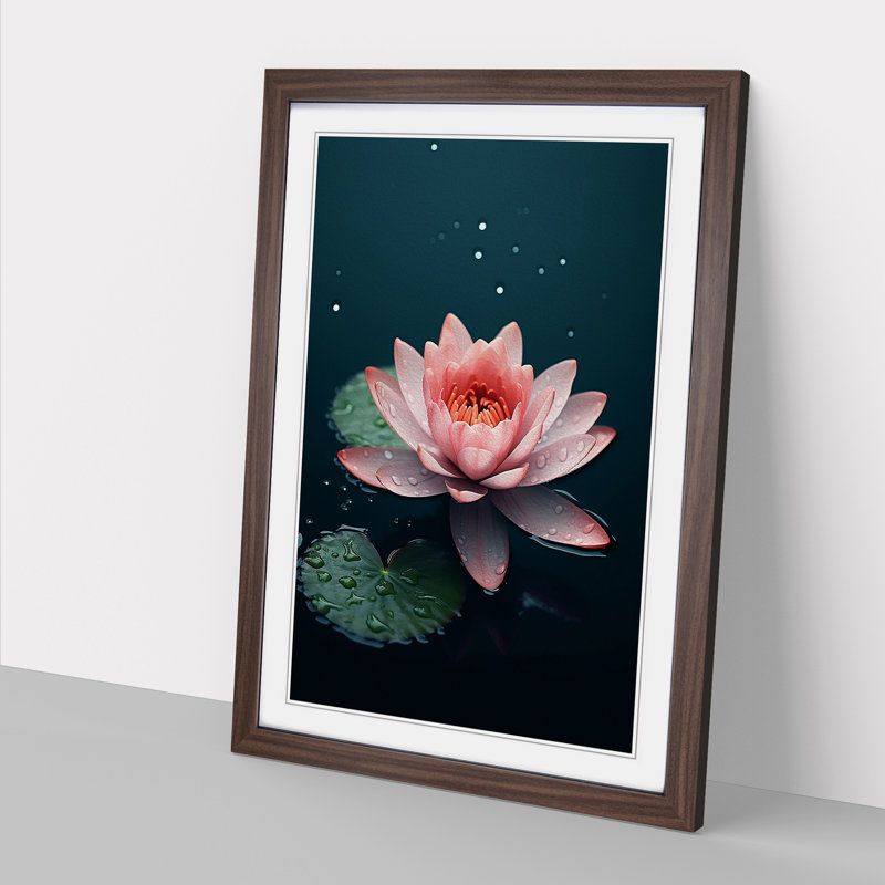 Water Lily Minimalism - Framed Print, 46cm H x 34cm W x 2cm D, Walnut 