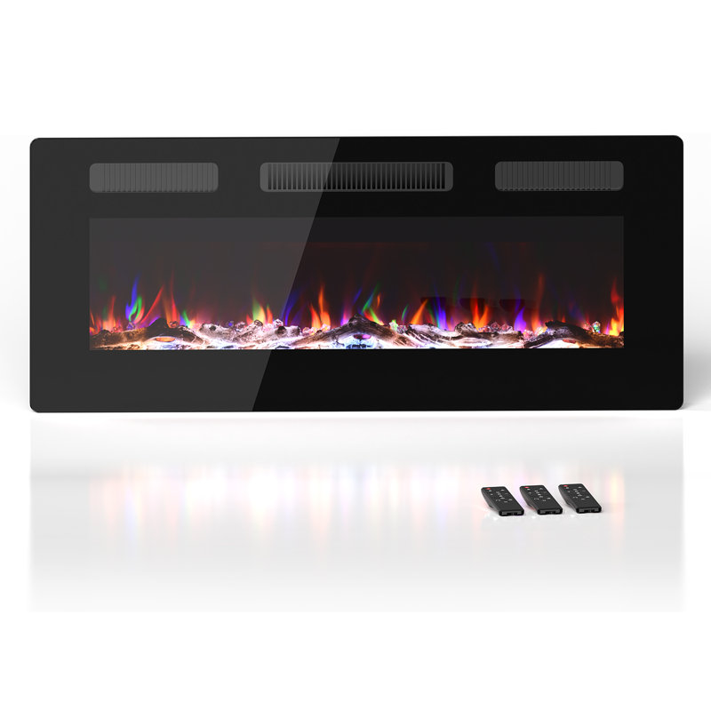 Chaufferette électrique ultra-mince 40 "/ 50" / 60 "/ 70" - Encastrée et murale avec minuterie, 750 W / 1 500 W, flamme réglable, écran tactile et télécommande