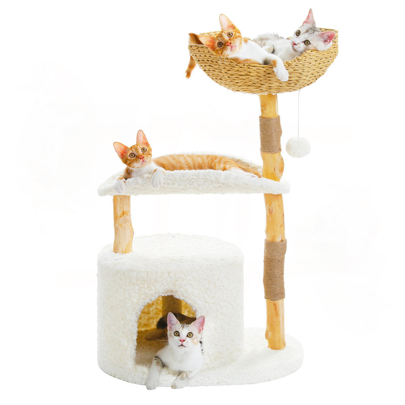 38" Modern Wooden White Cat Tree