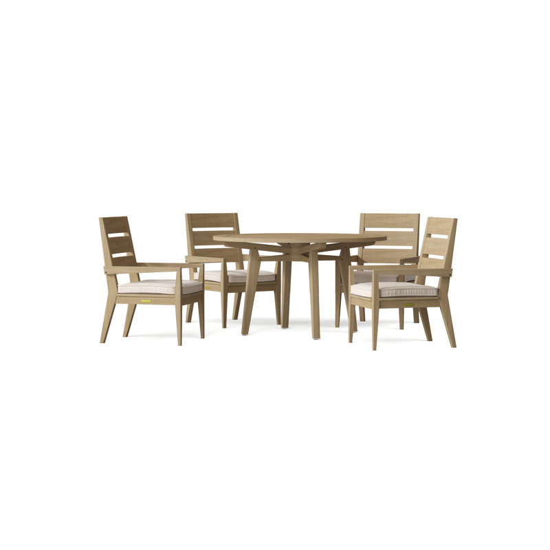 Algarve Outdoor 5 - Piece Teak Dining Set with Cushions, 52in x 52in x 29.5in, Canvas Navy Sunbrella® Canvas