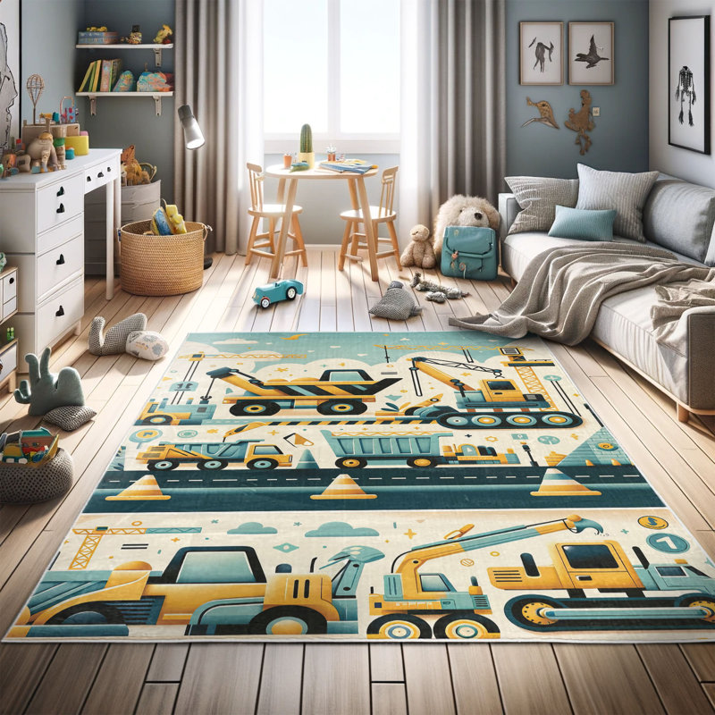 Tapis décoratif à motif de véhicule en fibre de polyester à haute densité Ambesonne, Rectangle 5 pi 2 po x 7 pi 6 po