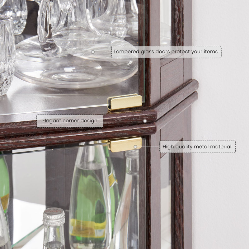 Armoire de coin, armoire vitrée en H 70 po avec portes en verre trempé et tablettes réglables, ampoule incluse, armoire à vin pour le rangement des spiritueux dans le salon