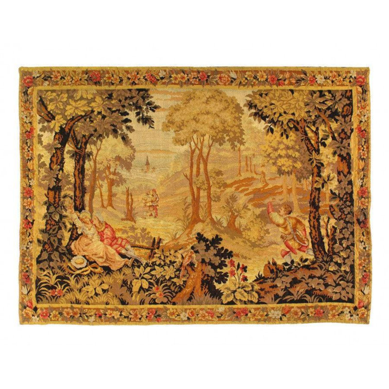 Tapis beige / or / gris en laine et en coton fait à la main 4 pi x 5 pi 7 po Braeleigh