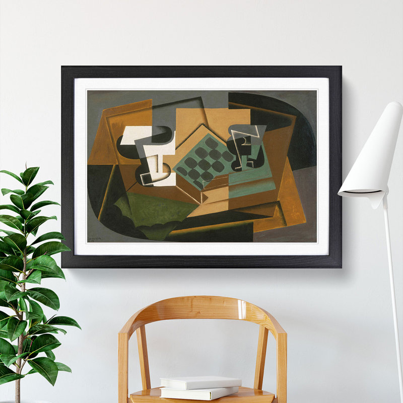 Chessboard and Glass by Juan Gris - Picture Frame Graphic Art, Black Framed, 48cm H x 65cm W x 2cm D