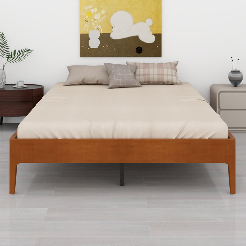 Contemporary  Platform Bed with Slat and Support Design, Brown, Queen