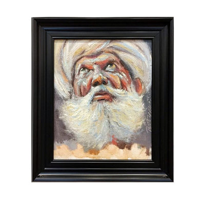 Vieil homme à barbe blanche et turban | Peinture encadrée | Par Boby Abraham | Huile sur toile