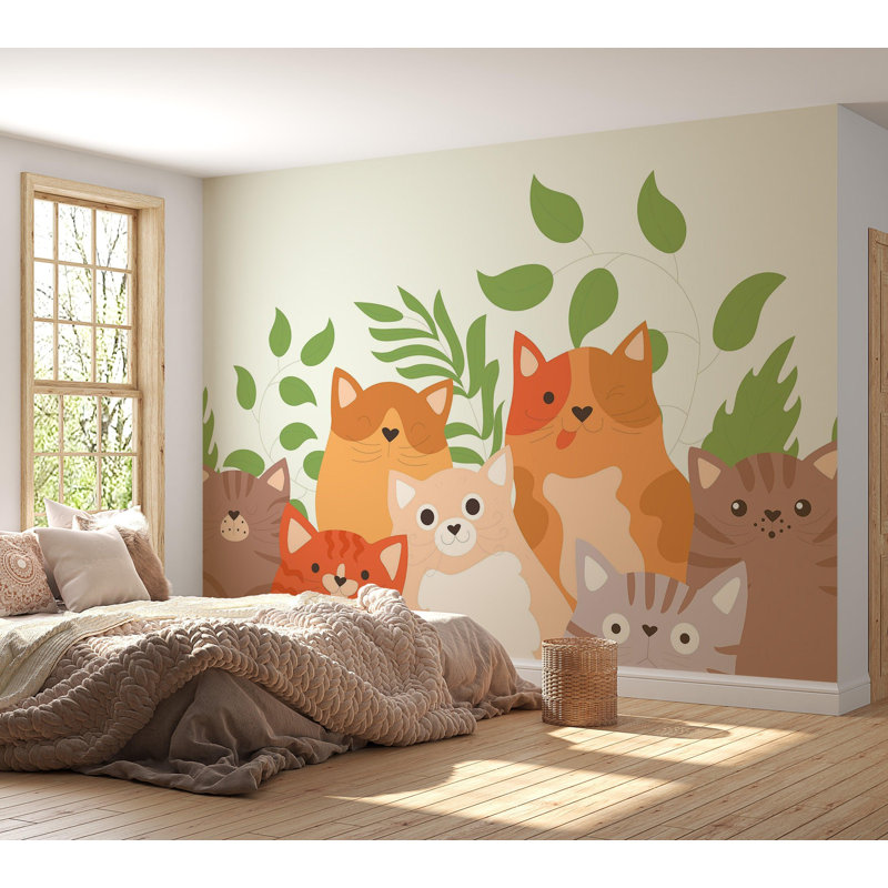 Papier peint de qualité supérieure - Illustration de chats mignons, L 144 po x l 210 po