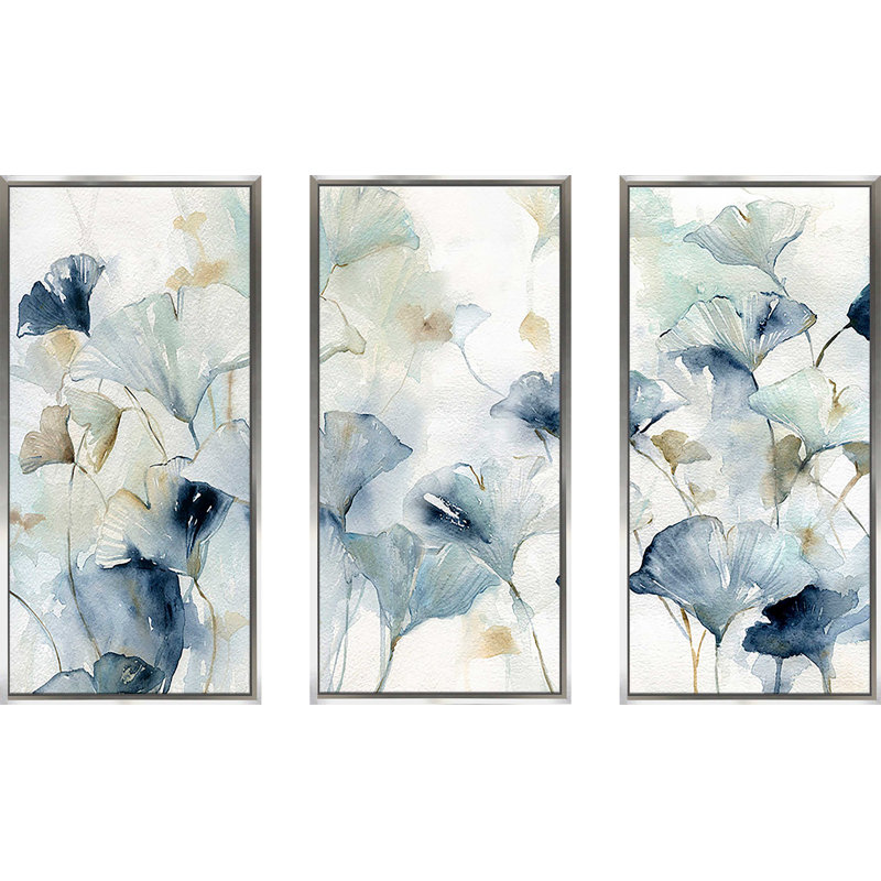 Glorious Ginkgo - 3 pièces, peinture sur toile à cadre flottant, L 64,5 po x H 41,5 po