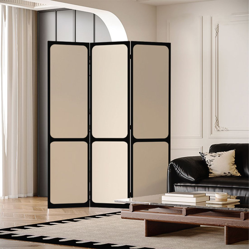 Paravent 3 panneaux en bois massif noir, H 78,74 po x l 47,24 po x P 1,97 po
