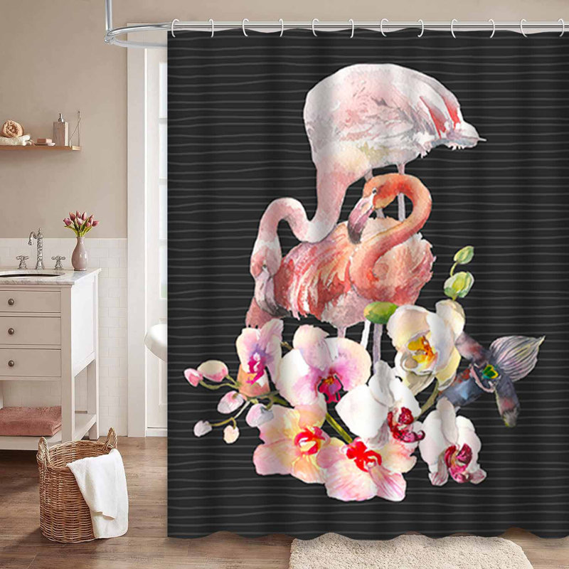 Rideau de douche tropical à motif aquarelle tropical avec 12 crochets, L 72 po x l 84 po