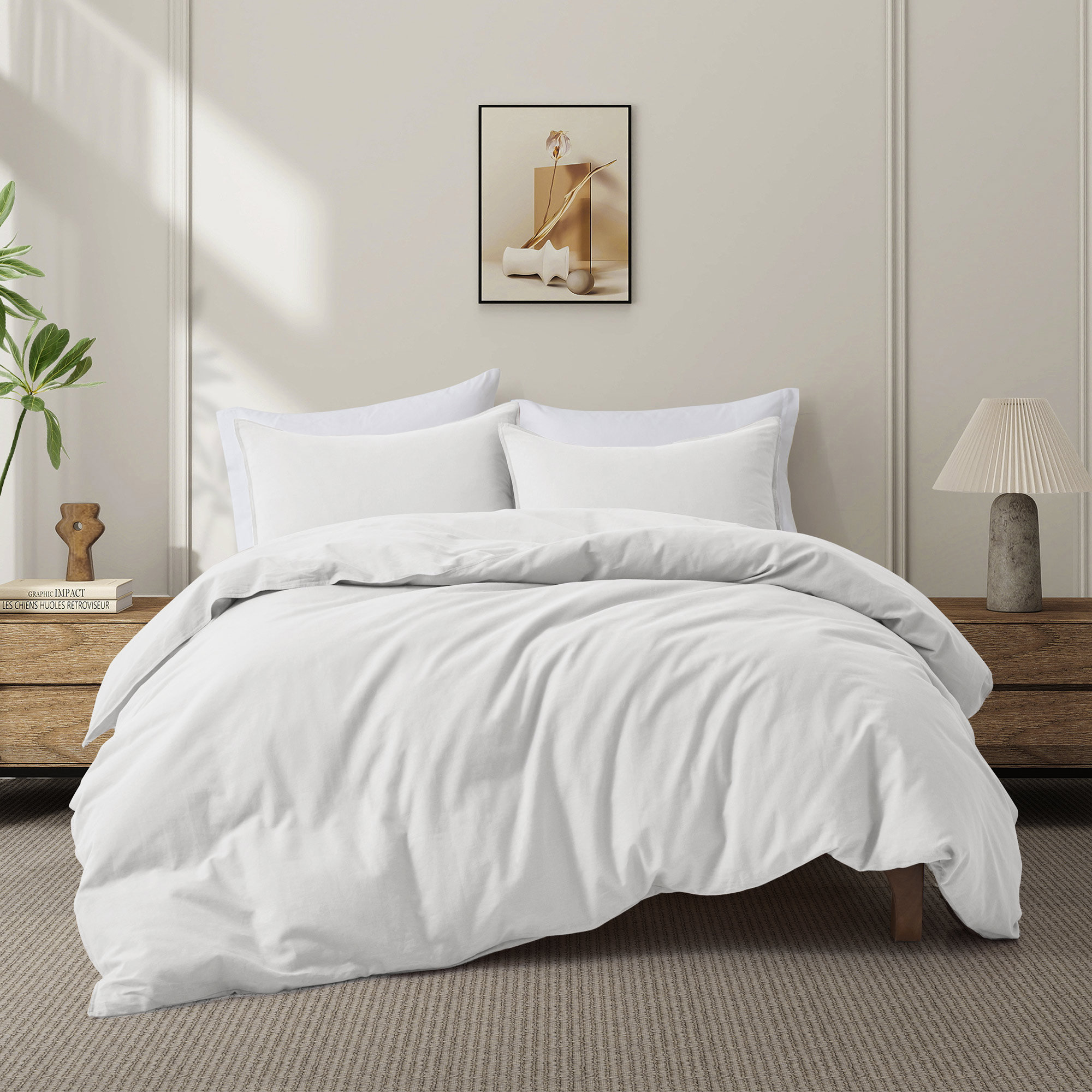 Boseman Linen Blend Duvet Cover Set, White, King Duvet Cover + 2 King Pillowcases