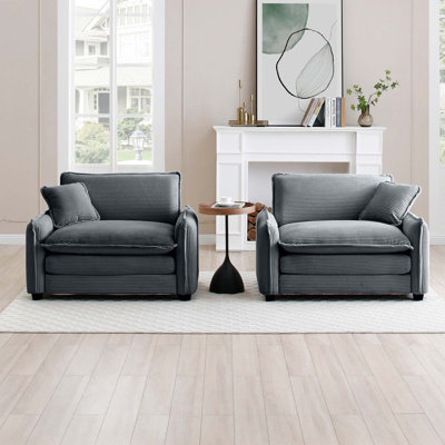 Ensemble de canapé à assise profonde en velours côtelé gris, luxueux et sophistiqué avec deux canapés profonds simples convenant au salon et au bureau