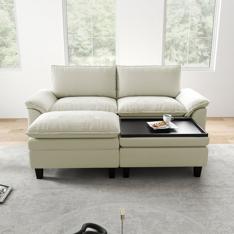Canapé 85 po en velours côtelé avec rangement, Beige
