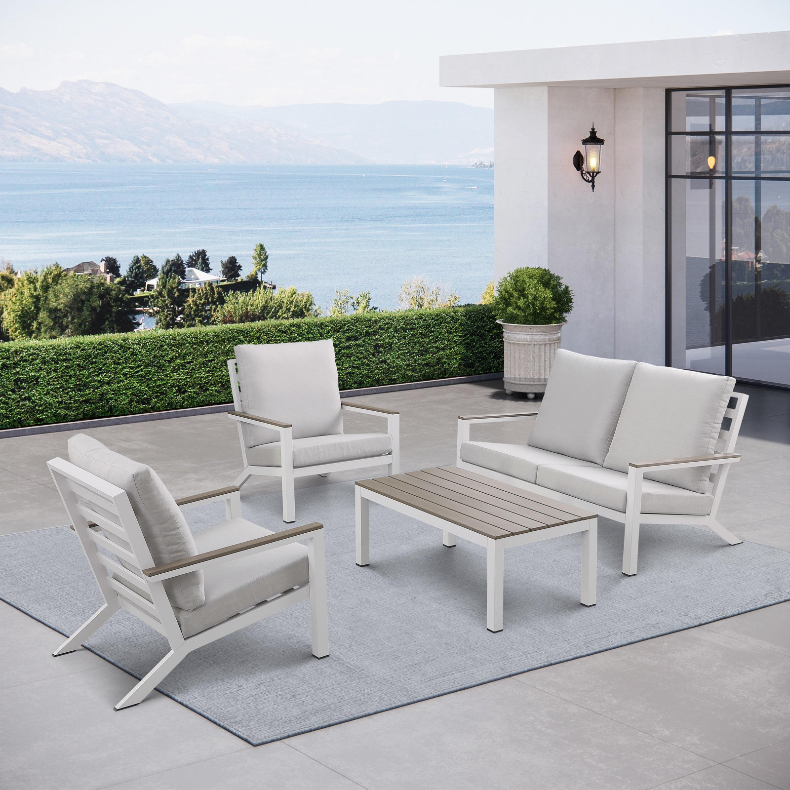 Landing 4-Person Patio Seating Group, Snow White Frame/Light Gray Cushion