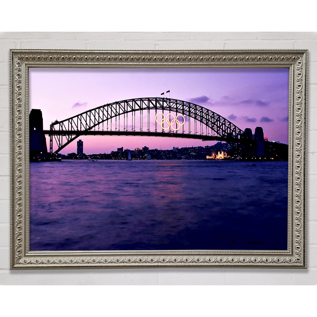 Gerahmtes Wandbild Sydney Harbour Bridge in Rosa