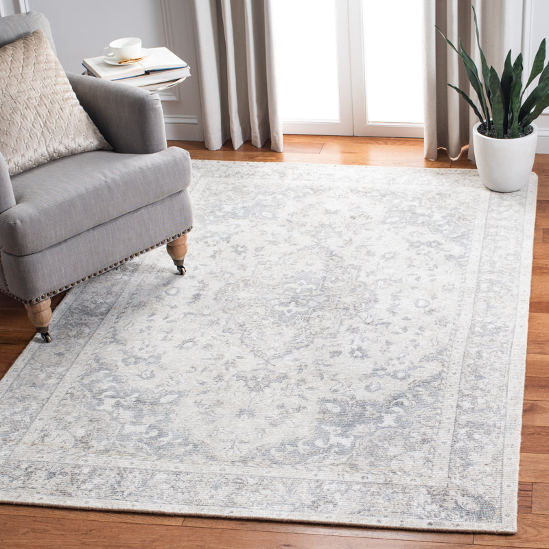 Hand Loomed Wool/Viscose Oriental Rug in Gray/Ivory, Rectangle 8' x 10'