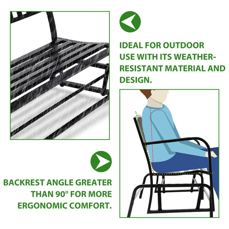 Black Powder-Coated Steel Outdoor Glider Bench