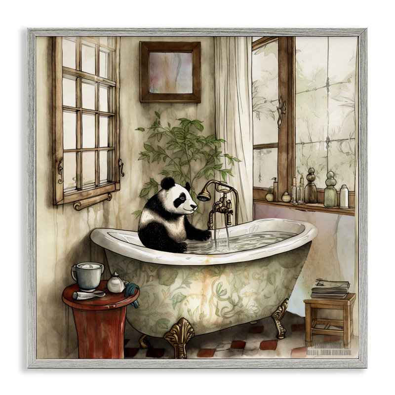 Giclée encadrée Panda Bear Bath Time, par Sasha, Estampe numérique Farmhouse, H 12 po x l 12 po