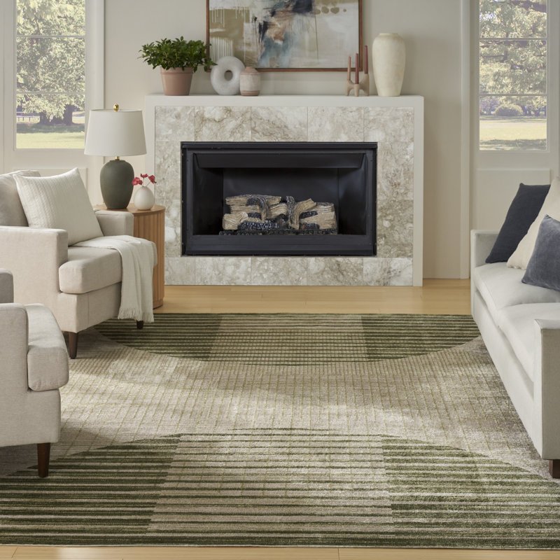 Tapis Mid-Century ivoire George Oliver Jeffs, Rectangle 6 pi 7 po x 9 pi