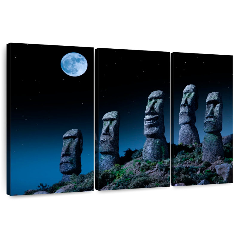 Lilie pleine lune sur statues Moai, H 48 po x l 74 po