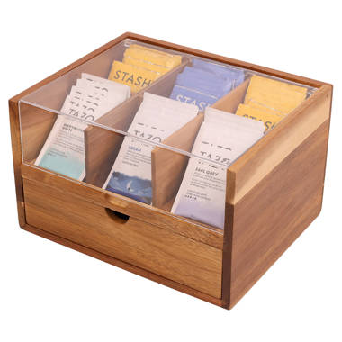  Natural Bamboo Tea Box Storage Organizer- 8 Compartments Tea  Bag Holder with Clear Acrylic Window- Natural Wooden Finish Tea Storage  Organizer: Home & Kitchen