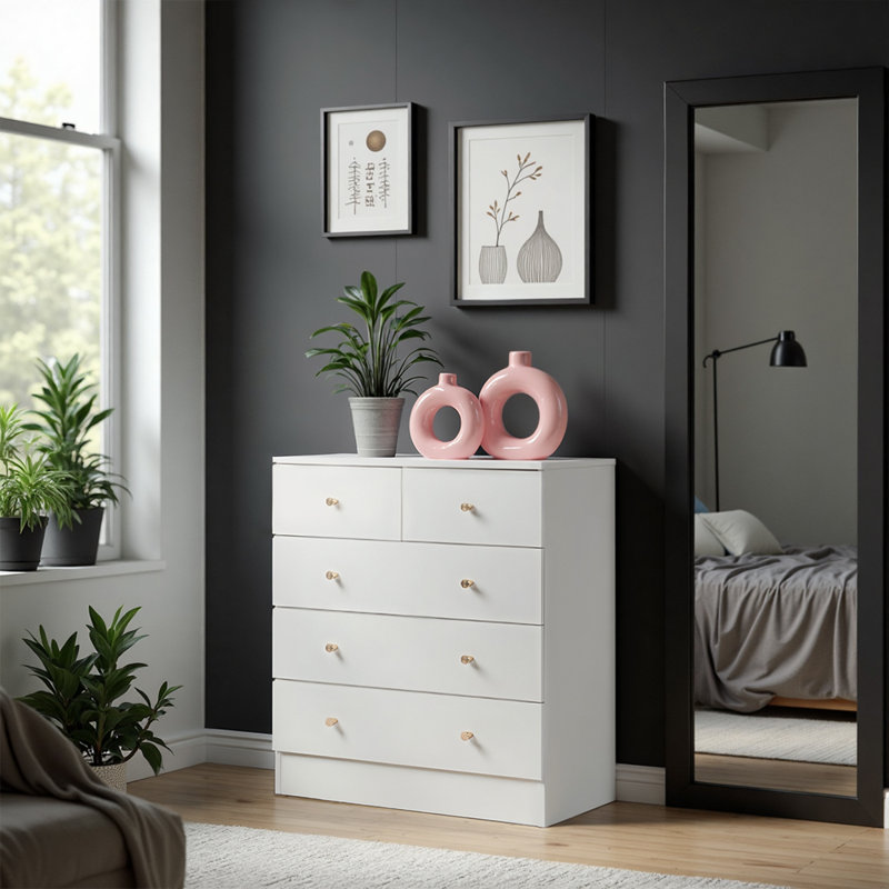 Armoire de rangement à 5 tiroirs Cilegon, Blanc