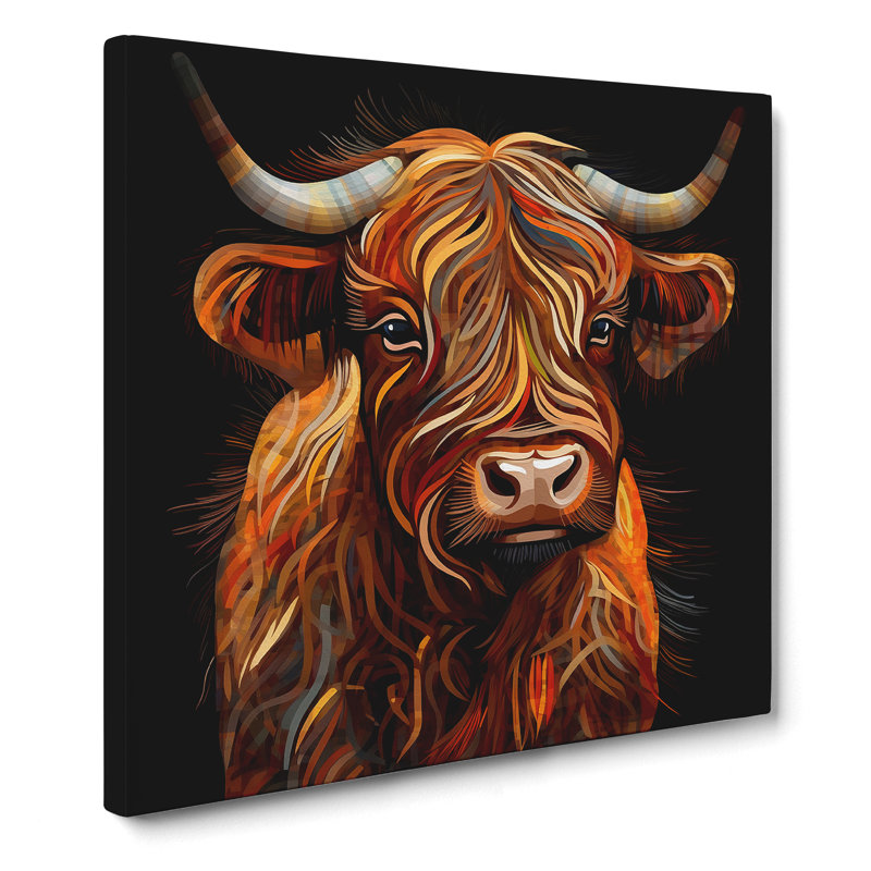 Highland Cow Op Art - Wrapped Canvas, 35cm H x 35cm W x 3cm D