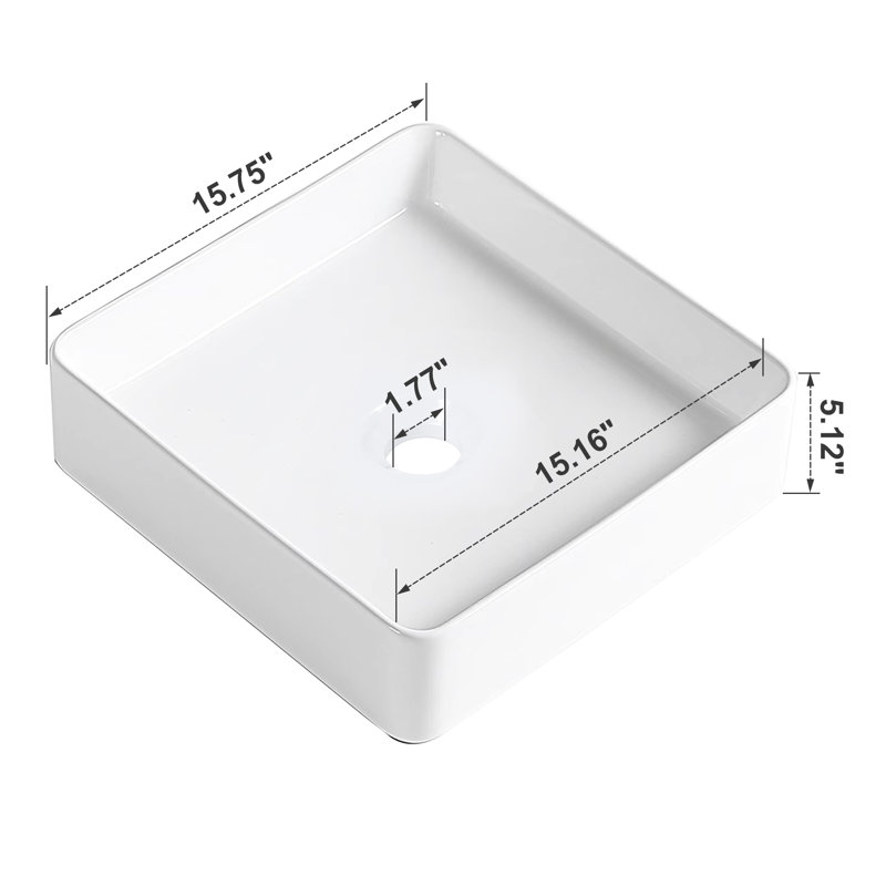 Évier de salle de bain carré en mélamine 16 po (drain non inclus), Blanc