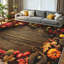 Tapis d'intérieur orange lavable à la machine, bordure vintage en feuilles d'automne-340634755