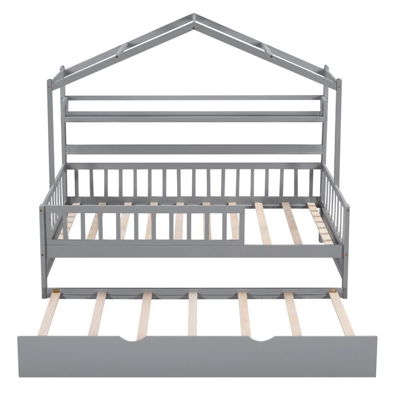 Lit en bois avec lit gigogne et tablette, Lit simple