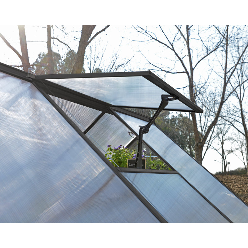 Palram - Canopia Hybrid 6' W X 8' D Greenhouse Walk-In Hobby Polycarbonate Aluminum Frame Greenhouse Kit With Roof Vent - Gray