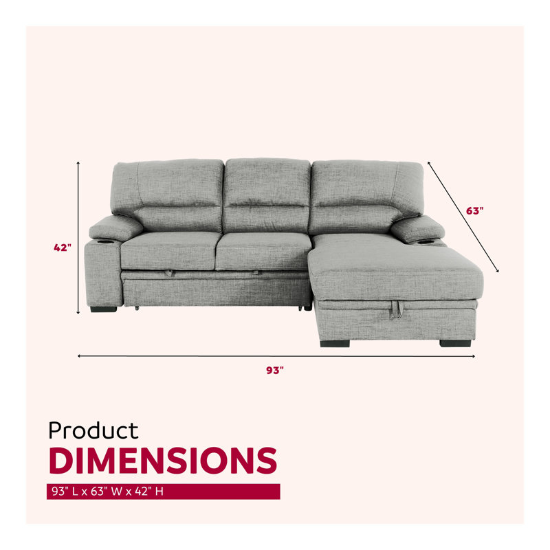Canapé-lit modulaire de salon luxueux avec rangement et porte-gobelets, gris