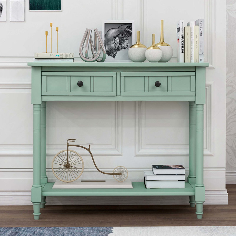 Console Traditional avec 2 tiroirs et tablette inférieure, Bleu rétro