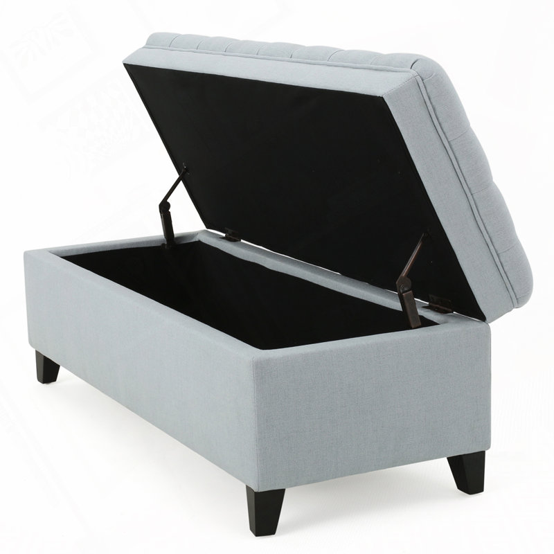 Banc rembourré avec espace de rangement, Bleu ciel
