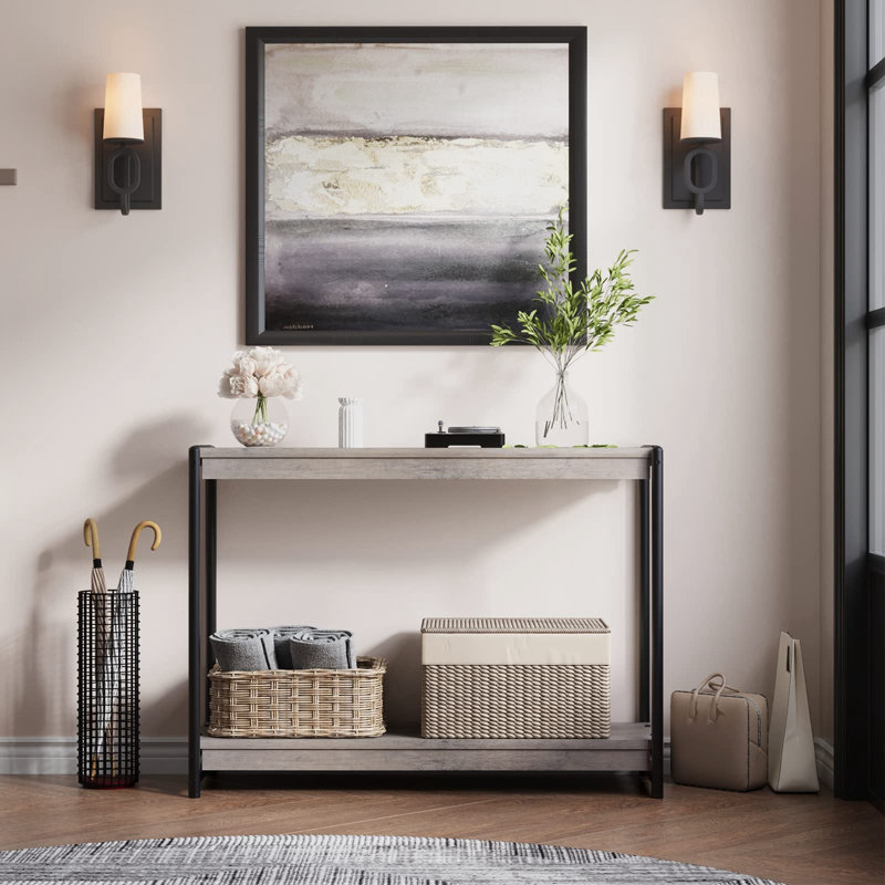Console Farmhouse, table de vestibule, canapé à 2 niveaux de style lattes avec tablette, consoles pour vestibule, salon, couloir, vestibule