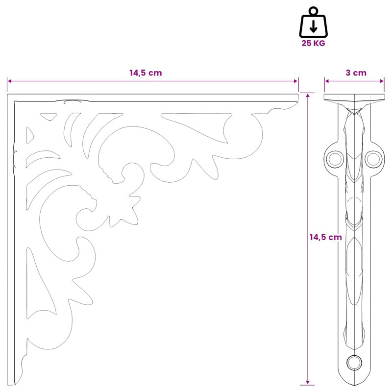 Wall Shelf Brackets Steel Metal Shelf Supports Mounts Outdoor Brackets, 14.5cm H x 14.5cm W x 3cm D, Light Antique White