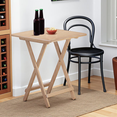 Ellis Folding Snack Table with Natural Finished Wood, 29.46" H X 23.72" L X 23.84" D