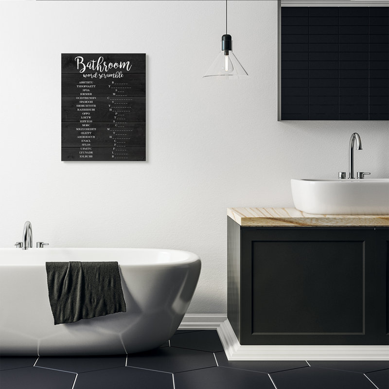 « salle de bain, noir et blanc brouiller », impression, H 24 po x l 30 po x P 1,5 po, Toile tendue