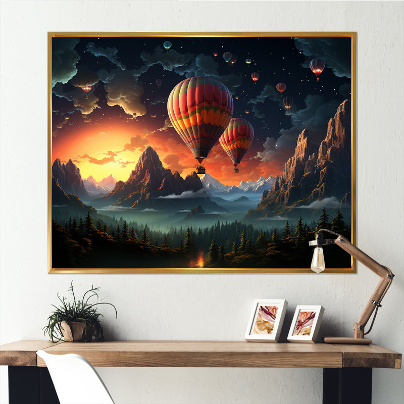 Magie cosmique en montgolfière sur toile, Cadre photo noir, H 24 po x l 32 po