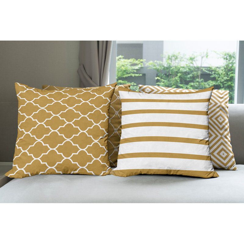 Harkiran Indoor / Outdoor Square Cushion Cover, 40cm H x 40cm W x 0.01cm D, Amber/White