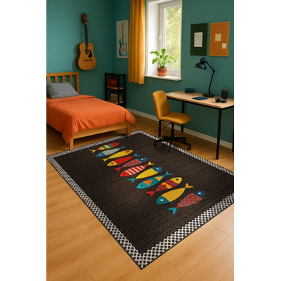 Tapis noir tissé lavable Mosso