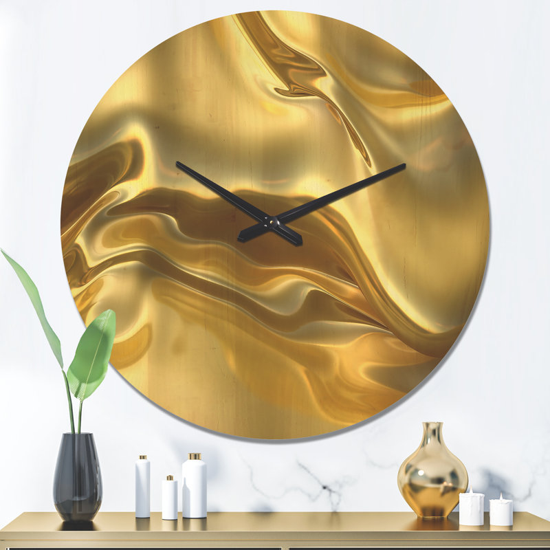 Texture de tissu doré - horloge murale moderne en bois, Grand