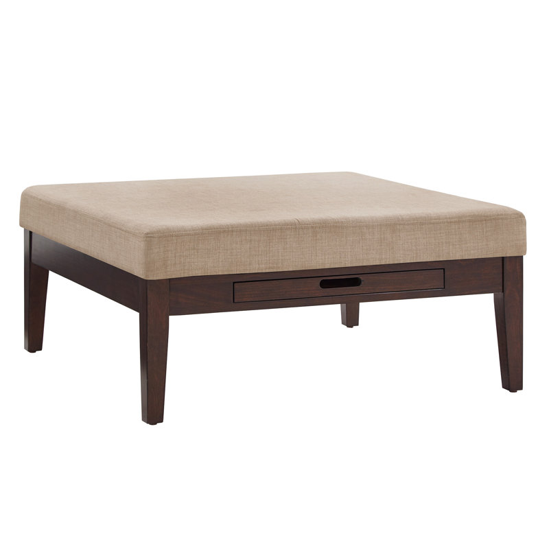 Kangley Upholstered Ottoman, Beige Linen