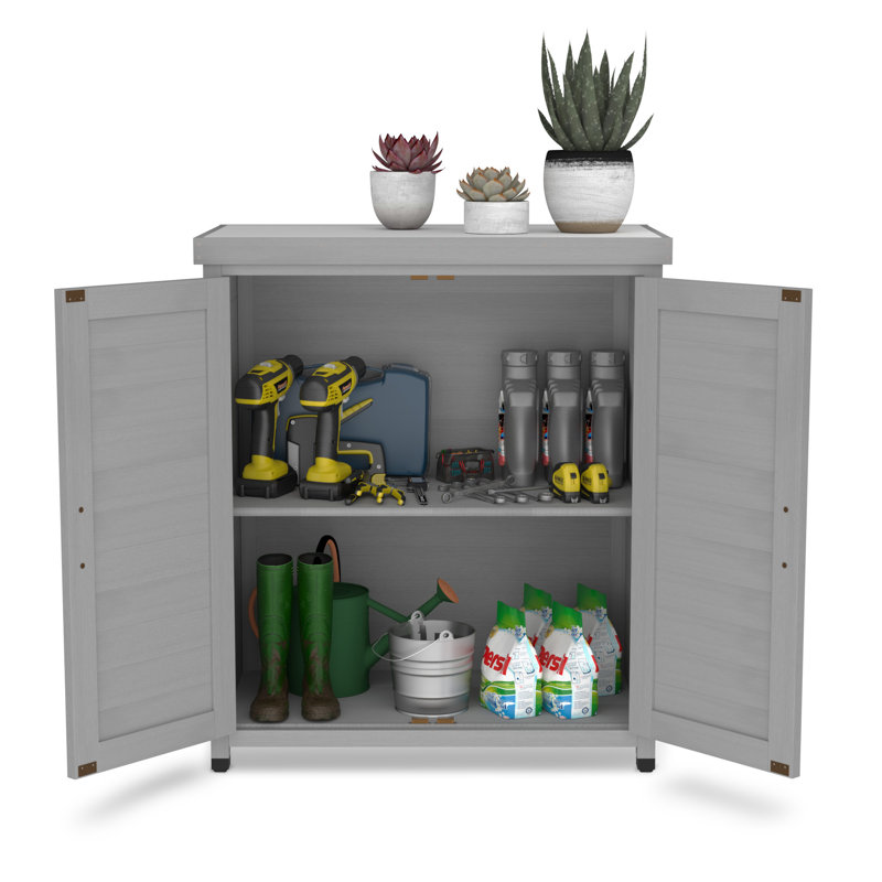 Banc de rempotage avec armoire de rangement et plateau de table en métal pour patio extérieur