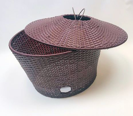 Brown Resin Wicker Hose Storage Pot with Lid
