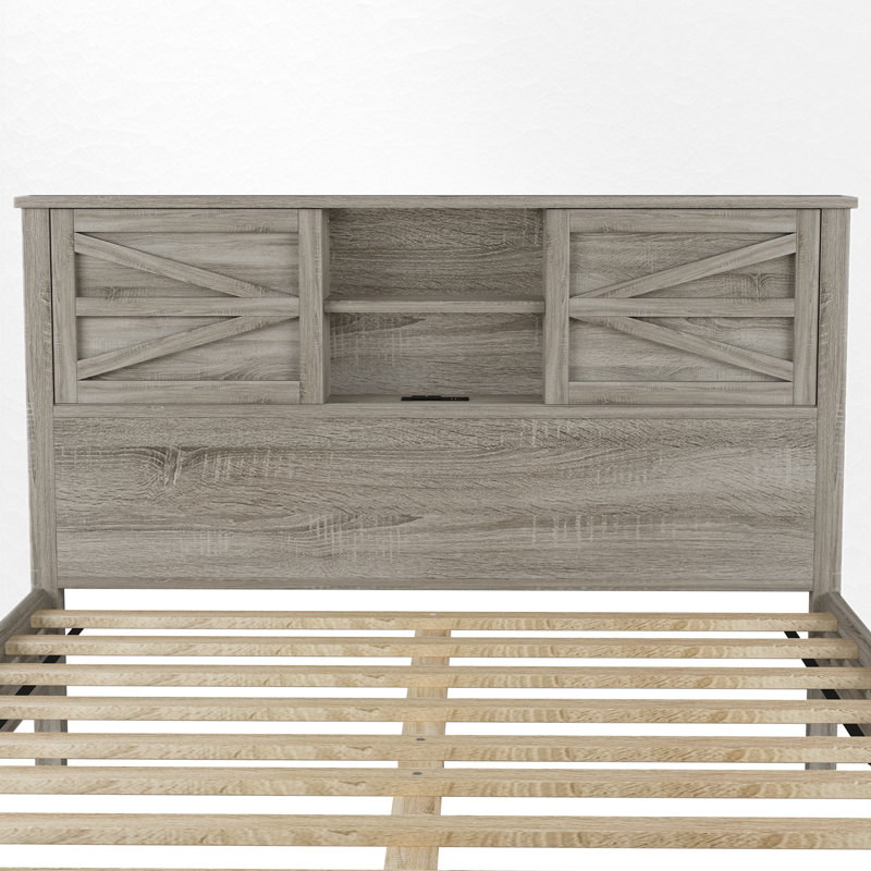 Lit plateforme avec rangement, Double, Gris