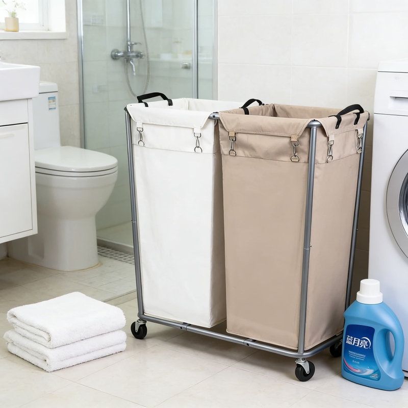 Commercial Heavy Duty Laundry Cart With Wheels, 280L Large Rolling Laundry Sorter With 2 Removable Bags, Steel Frame And Lockable Casters For Laundry Room, Hotel, And Home Use